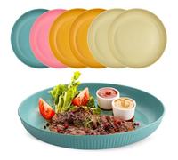 HEKOBAG 6pc Unbreakable Dinner Plates Set, 9 inch Large Deep Plastic Reusable Light Weight Camping Plates, Dishwasher & Microwave Safe, BPA Free for Party, Picnics, Camping, Home, Office