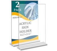 HEKOBAG A4 Acrylic Sign Holder, 2 Pack T-Shape A4 Clear Table Menu Display Stand, Double-Side Menu Poster Sign Holder for Restaurants, Office, Home, Store