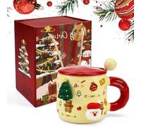 HEKOBAG Christmas Coffee Mug, 420ml Ceramic Mug with Lid & Spoon, Novelty Xmas Mug with Magnetic Decoration, Festival Cute Mugs, Holiday Coffee Mugs for Winter Gift