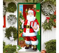 HEKOBAG Christmas Door Cover, 78.7*35inch Christmas Santa Claus Door Cover Xmas Door Hanging Banner Santa Background Banner Christmas Party Decorations for Home Front Door Holiday Christmas Decoration