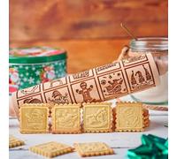 HEKOBAG Christmas Wooden Rolling Pin, Baking Embossed Pins with Deep Engraved Patterns - DIY Cookie Press Featuring Festive Elements with Christmas Elements Pattern for Baking Embossed Cookies