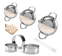 HEKOBAG Dumpling Maker, 7 Pcs Stainless Steel Dumplings Maker Set, 3 Size Dumpling Mould Ravioli Maker & Flour Ring Cutter with Stuffing Spoon, Kitchen Accessorie for Dumpling Ravioli Pastry Empanadas