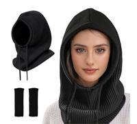 HEKOBAG Winter Hats for Women, Balaclava Knit Beanie Skull Cap with Drawstring & Gloves Women Balaclava Hood Hat Balaclava Knit Skull Cap Beanie Hat Men Neck Gaiters for Women Men Outdoor Sports