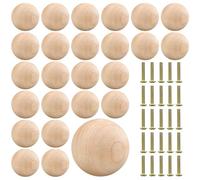 HEKOBAG Wooden Furniture Knobs, Pack of 25 Wooden Furniture Knobs, Spherical Wooden Drawer Knobs with 25 Screws for Cabinets, Dressers and Drawers