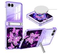 Hekodonk for Galaxy Z Flip 7 Case,[Compatible with MagSafe][Glow in The Dark][Front Screen Protector][Stand][Hinge Protection],Slim Fit for Women Girls for Samsung Galaxy Z Flip 7,All Purple
