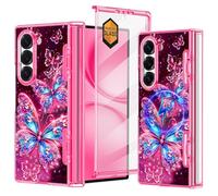 Hekodonk for Galaxy Z Fold 6 Case,[Compatible with MagSafe][Glow in The Dark][Front Screen Protector][Stand][Hinge Protection],Slim Fit for Women Girls for Samsung Galaxy Z Fold 6,Butterfly