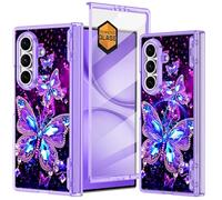 Hekodonk for Galaxy Z Fold 7 Case,[Compatible with MagSafe][Glow in The Dark][Front Screen Protector][Stand][Hinge Protection],Slim Fit for Women Girls for Samsung Galaxy Z Fold 7,Purple Butterfly