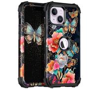 Hekodonk for iPhone 13 Case/iPhone 14 Case,Glow in The Dark Three Layer Heavy Duty Shockproof Protection Hard Plastic+Soft Silicone Full Body Drop Protective Case for Apple iPhone 13/14,Black/Gold