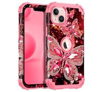 Hekodonk for iPhone 14 Plus Case,Glow in The Dark Three Layer Heavy Duty Shockproof Protection Hard Plastic+Soft Silicone Full Body Drop Protective Case for Apple iPhone 14 Plus 6.7 inch,Deep Pink