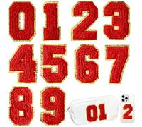 HEKOOLA 10 Pcs Large Red 3 Inch 0-9 Chenille Number Patches, Iron on Numbers for Fabric and Clothing, Glitter Embroidery Varsity for Letterman Jacket, Backpacks Hats, Sew or Iron on