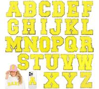 HEKOOLA 26 Pcs Large Yellow 3 Inch A-Z Chenille Letter Patches, Iron on Letters for Fabric and Clothing, Glitter Embroidery Varsity for Letterman Jacket, Backpacks Hats, Sew or Iron on