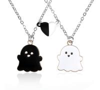 HekouJiub 2Pcs Love Ghost Pendant Magnetic Necklace Enamel Mutual Attraction Magnet Best Friend Necklace Friendship Necklaces for 2 Halloween Jewelry Party Birthday Gift for Girls (Black, White)