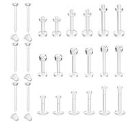 HekouJiub Clear Earrings for Sports - 24Pcs Clear Nose Studs Lip Piercing 16G 20G Plastic Cartilage Helix Tragus Labret Retainer Invisible Piercing Jewelry