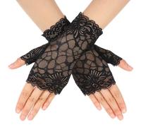 HekouJiub Short Lace Gloves Fingerless Black Lace Gloves for Women Bridal Opera Evening Wedding Party Prom Cosplay Gothic Accessories
