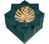 HEKU 100 Napkins, 3-ply, 33 x 33 cm, Absorbent and Practical Packaging, Made in Europe, Ideal for Weddings, Anniversaries and Special Occasions, Golden Leaf