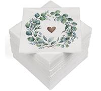 HEKU 100 Napkins, 3-ply, 33 x 33 cm, Eucalyptus Heart, Absorbent and Practical Packaging, Wide Selection, Ideal for Special Occasions