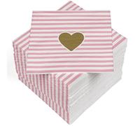 HEKU 100 Napkins, 3-ply, 33 x 33 cm, Heart on Pink and White Stripes, Absorbent and Practical Packaging, Wide Selection, Ideal for Special Occasions