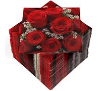HEKU 100 Napkins, 3-ply, 33 x 33 cm, red Roses, Absorbent and Practical Packaging, Wide Selection, Ideal for Special Occasions