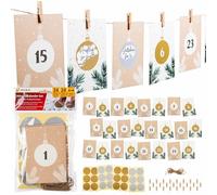 HEKU DIY Advent Calendar for Scratching I 24 Cards DIN A6 with Scratch Stickers, Wooden Pegs & String I Design Yourself with Vouchers & Messages I Creative Set for Christmas & Advent