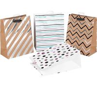 HEKU Premium Gift Bags "Stripes & Dots" with Hotfoil Finish, Pack of 4, 23 x 18 x 10 cm, Environmentally Friendly and Reusable