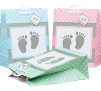 HEKU Premium XL Gift Bags "Baby" in Pastel, Pack of 3, 33 x 26 x 13 cm, Elegant Embossing and UV Lacquer Finish, Versatile, Environmentally Friendly and Reusable