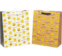 HEKU Premium XL Gift Bags "Smile", Pack of 4, 33 x 26 x 13 cm, Exclusive Foam Flake Finish, Versatile, Environmentally Friendly and Reusable