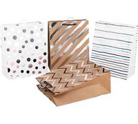 HEKU Premium XL Gift Bags "Stripes & Dots" with Hotfoil Finish, Pack of 4, 33 x 26 x 13 cm, Environmentally Friendly and Reusable