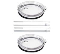 HEKUTU Upgraded 2 Pack Straw Lid For YETI, Spill Proof Replacement Top with Stopper for Rambler 26 oz/30 oz Tumbler & for 35 oz Straw Mug, Clear Dishwasher-Safe Lid with Brush for Slushies & Drinks