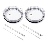 HEKUTU Upgraded For YETI 30 oz Tumbler Lid with Straw, 2 Pack Replacement Spill-Proof Cover for Rambler 26oz/30oz/35oz Mug, Dishwasher Safe & Shatterproof with Cleaning Brush