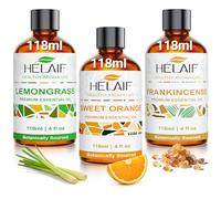 HELAIF Sweet Orange Lemongrass & Frankincense Essential Oil Bundle 118ml Each 100% Natural Aromatherapy Set for Diffuser Bath
