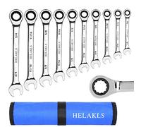 HELAKLS 10-Piece 1/4-3/4 Inch Ratchet Wrench Set Chrome Vanadium Steel SAE Combination Box Open Ended Standard Kit Tool for Mechanic with Portable Suspended Canvas Bag