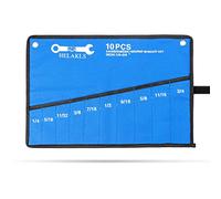 HELAKLS 10 Pockets SAE Wrench Tool Roll Up Pouch Utility Heavy Duty Canvas Tool Organizers Bag Blue