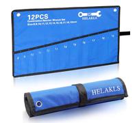 HELAKLS Wrench Tool Roll Up Pouch Metric 12 Pocket (8-19mm) Tool Roll Bag for Wrenches Organizer Oxford Canvas Wrench Holder Blue