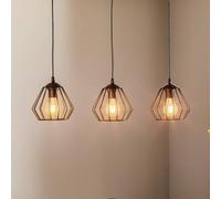 HELAM Agat pendant light, black, 3-bulb, long