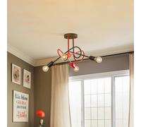 HELAM Cambridge ceiling light, 4-bulb, black and red