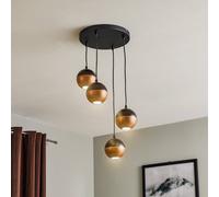 HELAM Midway hanging light, black/copper, 4-bulb, Ø 35 cm, GU10