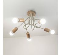 HELAM Oxford ceiling lamp, sand beige, wood, metal, 5-bulb, Ø 47 cm