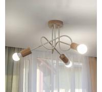 HELAM Oxford ceiling light, sand beige, wood, metal, 3-bulb, Ø 44 cm