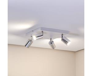 HELAM Tune II ceiling lamp, white/chrome, metal, 4-bulb, square