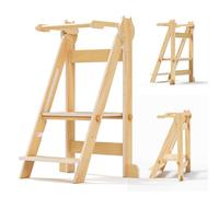 Helangel Foldable Learning Tower with 3 Level Adjustable Height,Mothers' Helper Montessori Learning Step Ladder,Kitchen Helper kids kitchen Step Stool for Kitchen Counter,18 Month-6Years (Wood)
