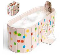 Helangel Portable Foldable Bathtub with 2 Support Panels,Ice Bath Tub 150 x 55 x 50 cm with 2 Drainage Pipes Folding Bathtub for Adults Kids