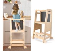 Helangel Toddler Standing Tower, Kids Learning Standing Tower with Chalkboard, Adjustable Toddler Step Stool, Wodden Toddler Tower with Safety Rail for Kitchen Bathroom Nursery