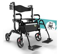 Helavo 2 in 1 Rollator Wheelchair Combo, Convertible to a Transport Chair