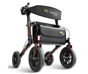 Helavo All Terrain Walker with Puncture-Proof, Flat-Free Solid Rubber Tires - Foldable Outdoor Walker for Seniors with Seat - Best Comfort on All Surfaces