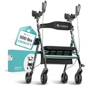 Helavo Extra Wide 28.3" Bariatric Upright Walker for Elderly, 500 lbs Capacity with 8″ Flat-Free Tires, All-Terrain Heavy-Duty Stand-Up Rollator Walker with Seat