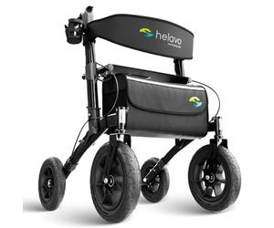 Helavo Foldable All Terrain Walker with Seat - Outdoor Walker for Seniors with Large 12" Pneumatic Tires for Perfect Comfort on All Surfaces