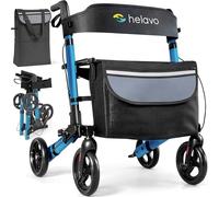 Helavo Foldable Lightweight Rollator Walker with Seat, 360° Swivel Wheels | 24.8" Wide, Height Adjustable Handles, 8" Wheels, Aluminium Frame, 300 lbs Capacity