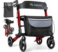 Helavo Foldable Lightweight Rollator Walker with Seat, 360° Swivel Wheels | 24.8" Wide, Height Adjustable Handles, 8" Wheels, Aluminium Frame, 300 lbs Capacity