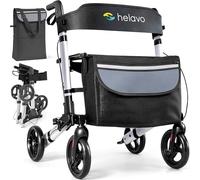 Helavo Foldable Lightweight Rollator Walker with Seat, 360° Swivel Wheels | 24.8" Wide, Height Adjustable Handles, 8" Wheels, Aluminium Frame, 300 lbs Capacity