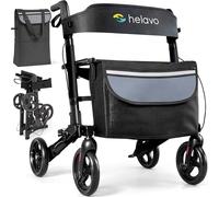 Helavo Foldable Lightweight Rollator Walker with Seat, 360° Swivel Wheels | 24.8" Wide, Height Adjustable Handles, 8" Wheels, Aluminium Frame, 300 lbs Capacity